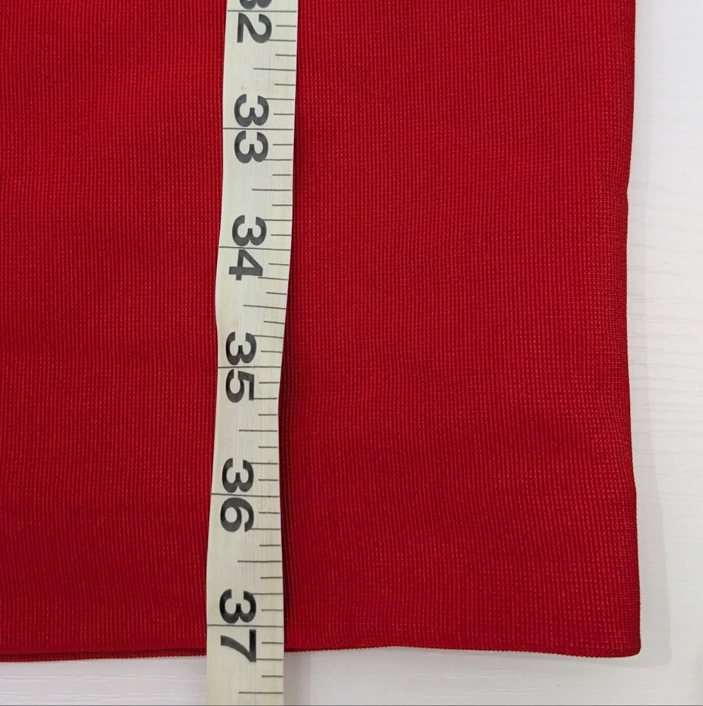 Badgley Mischka Red Knee Length Scuba Sheath Dress 3/4 Bell Sleeves Formal 0 - Picture 7 of 13